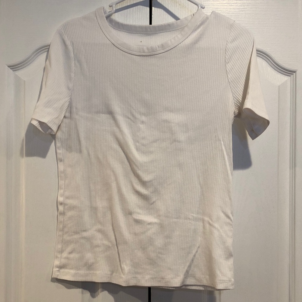 a new day white Ribbed Short Sleeve Top